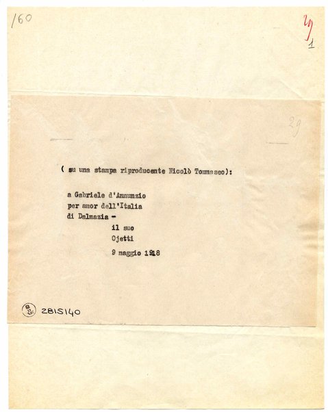 Copia di nota su stampa riproducente Nicolò Tommaseo