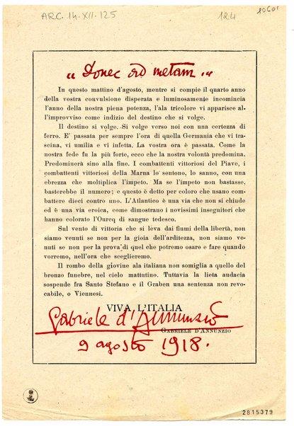 "Donec ad metam" - Volantino