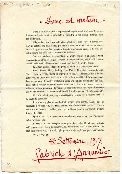 "Donec ad metam" <in lingua italiana e tedesca>