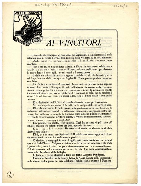 Ai vincitori - Volantino