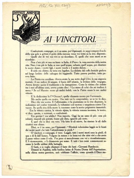 Ai vincitori - Volantino