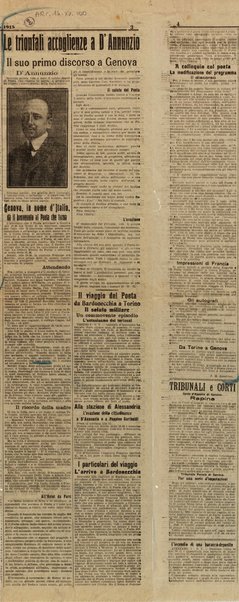 Le trionfali accoglienze a D'Annunzio. Il suo primo discorso a Genova