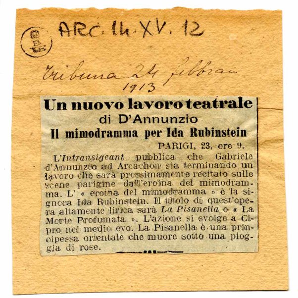 Un nuovo lavoro teatrale di D'Annunzio