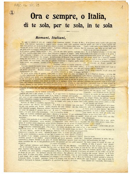 Ora e sempre, o Italia, di te sola, per te sola, in te sola - Volantino