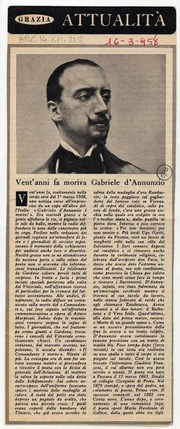 Vent'anni fa moriva Gabriele d'Annunzio