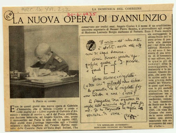 La nuova opera di D'Annunzio