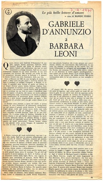 Gabriele D'Annunzio a Barbara Leoni