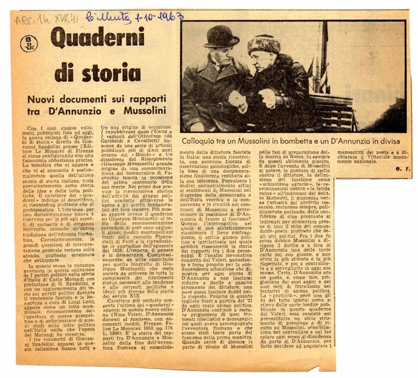 Quaderni di storia nuovi documenti sui rapporti tra D'Annunzio e Mussolini