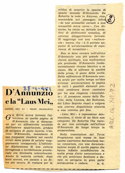 D'Annunzio e la "Laus Mei"