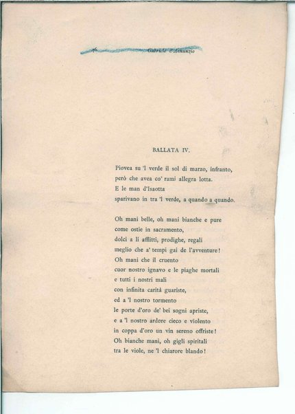 Isottèo (A.D. 1886) [Al libro detto Isottèo] I. Il dolce grappolo, II. Ballata d'Astioco e di Brisenna, III. Isaotta nel bosco, [V. Cantata di Calen d'aprile], VI. Ballata delle donne sul fiume, IX. Ballata e sestina della lontananza. <bozze>