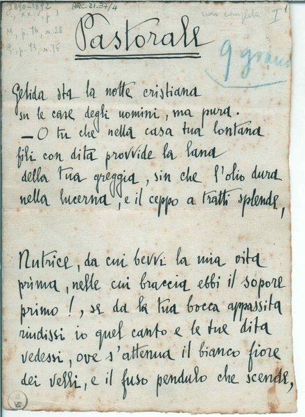 [Poema Paradisiaco. Alla nutrice] Pastorale <versi 1-36>