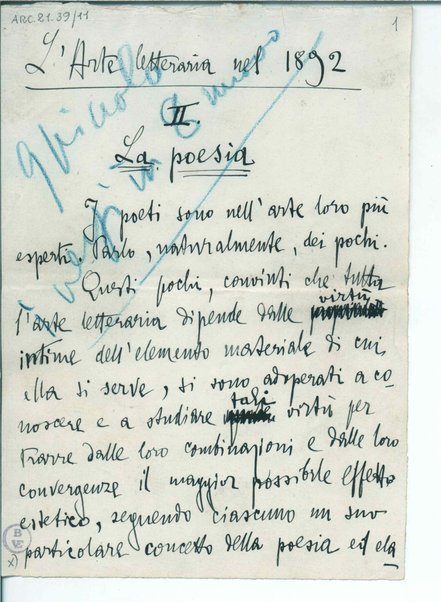 L'arte letteraria nel 1892. II. La poesia