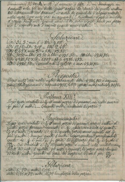 [Esercitazioni scolastiche, problemi matematici] Inc.: "Risposta. Quella pietra immersa nell'acqua"