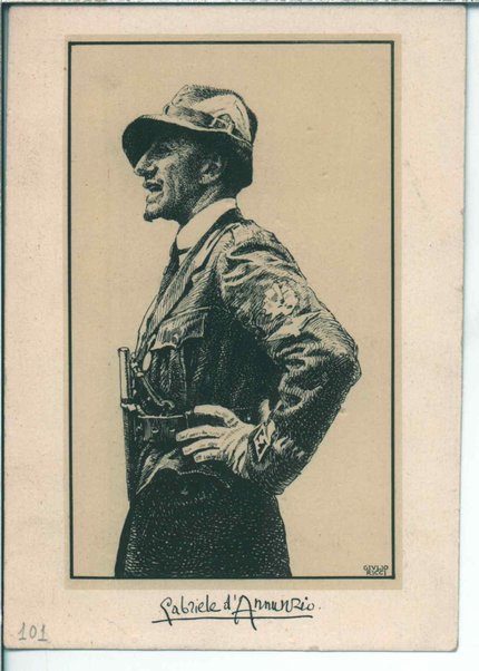 Cartolina postale illustrata. Inc.: "In memoria di Gabriele d'Annunzio"