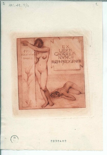 Ex libris raffigurante due figure femminili nude <incisioni su rame>