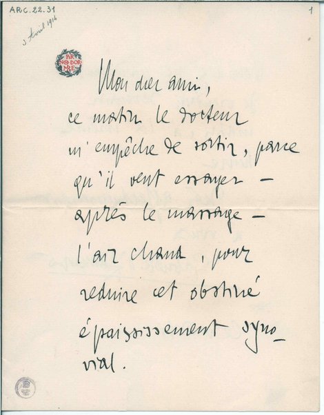 Lettera con busta <in lingua francese>