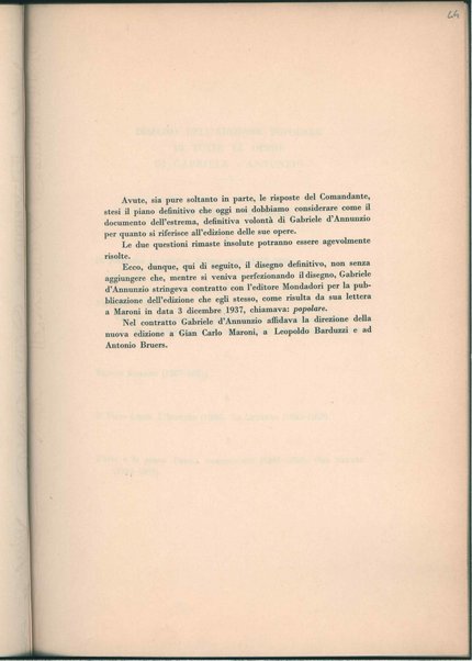 Disegno di una nuova edizione di tutte le opere di Gabriele D'Annunzio