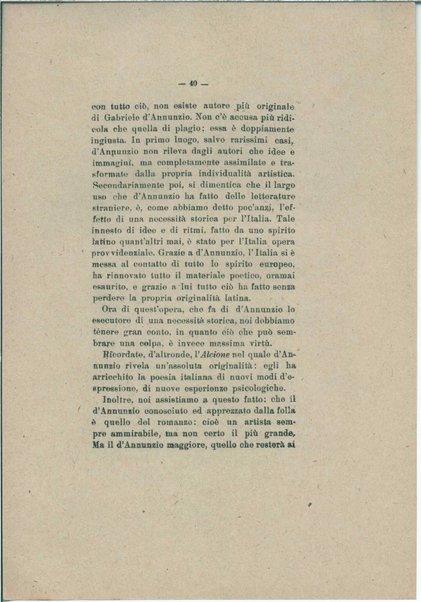 Gabriele D'Annunzio e il moderno spirito italico <bozze di stampa>