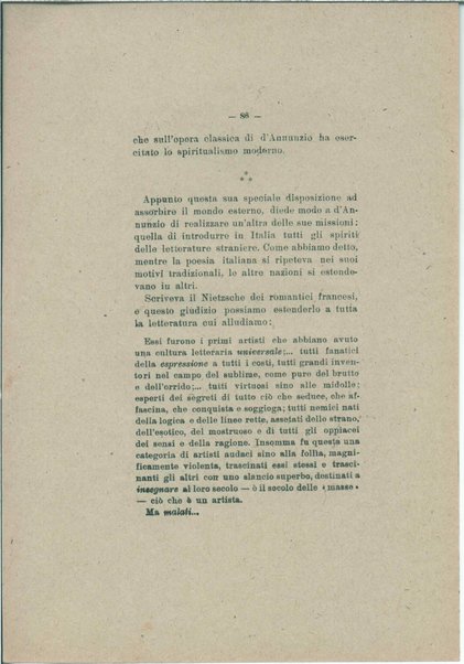 Gabriele D'Annunzio e il moderno spirito italico <bozze di stampa>