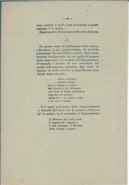 Gabriele D'Annunzio e il moderno spirito italico <bozze di stampa>