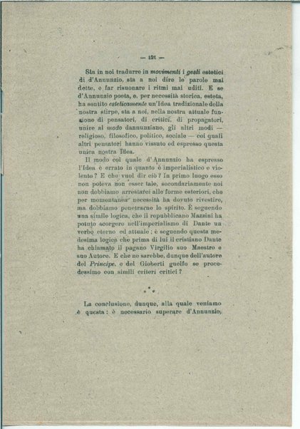 Gabriele D'Annunzio e il moderno spirito italico <bozze di stampa>