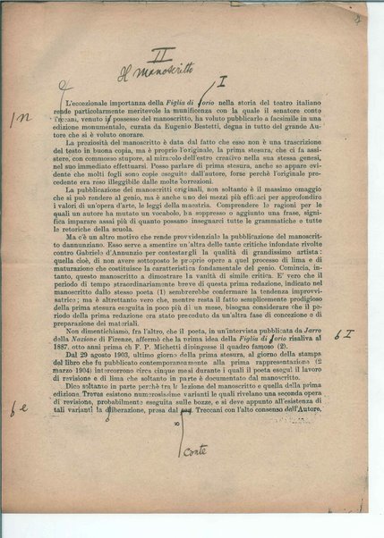 Il manoscritto della "Figlia di Iorio" di Gabriele D'Annunzio <bozze di stampa>