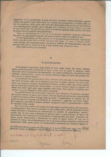 Il manoscritto della "Figlia di Iorio" di Gabriele D'Annunzio <bozze di stampa>