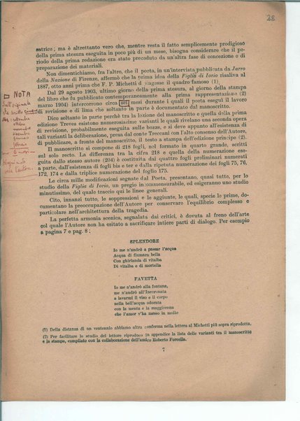 Il manoscritto della "Figlia di Iorio" di Gabriele D'Annunzio <bozze di stampa>