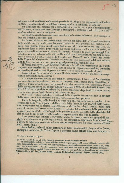 Il manoscritto della "Figlia di Iorio" di Gabriele D'Annunzio <bozze di stampa>