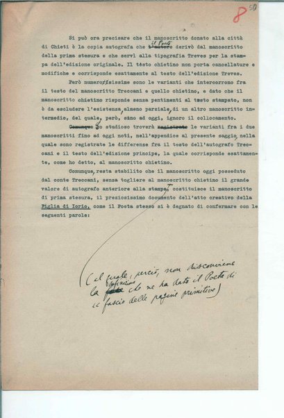 Il manoscritto della "Figlia di Iorio" di Gabriele D'Annunzio <bozze di stampa>