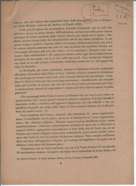 Il manoscritto della "Figlia di Iorio" di Gabriele D'Annunzio <bozze di stampa>