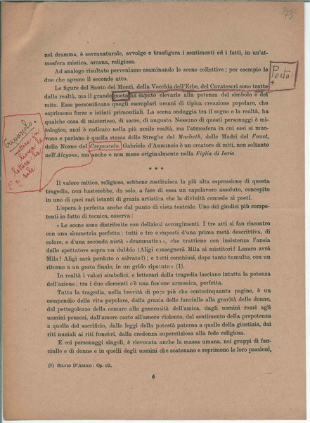 Il manoscritto della "Figlia di Iorio" di Gabriele D'Annunzio <bozze di stampa>