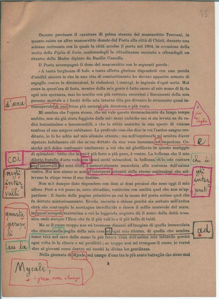 Il manoscritto della "Figlia di Iorio" di Gabriele D'Annunzio <bozze di stampa>