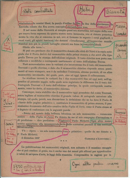 Il manoscritto della "Figlia di Iorio" di Gabriele D'Annunzio <bozze di stampa>