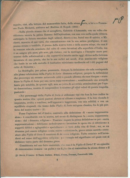 Il manoscritto della "Figlia di Iorio" di Gabriele D'Annunzio <bozze di stampa>