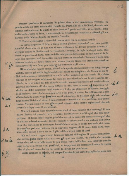 Il manoscritto della "Figlia di Iorio" di Gabriele D'Annunzio <bozze di stampa>