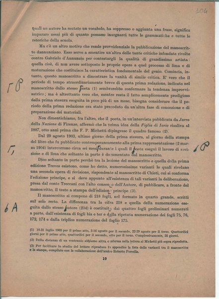 Il manoscritto della "Figlia di Iorio" di Gabriele D'Annunzio <bozze di stampa>