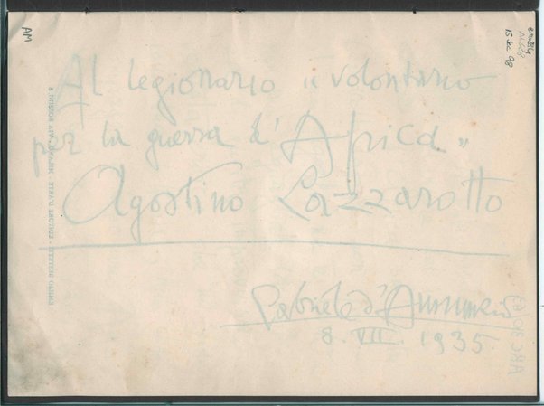 Al Legionario "volontario per la guerra d'Africa" Agostino Lazzarotto