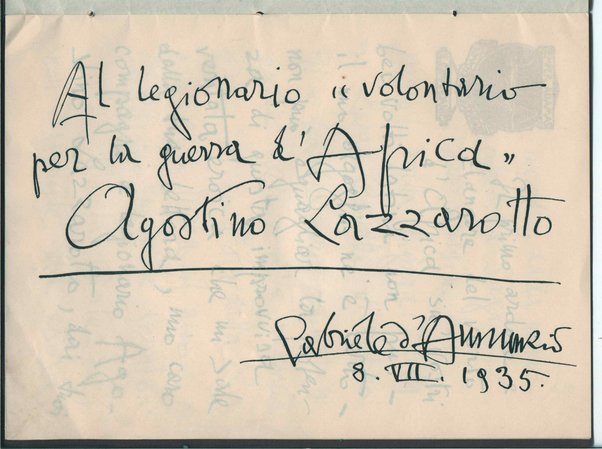 Al Legionario "volontario per la guerra d'Africa" Agostino Lazzarotto