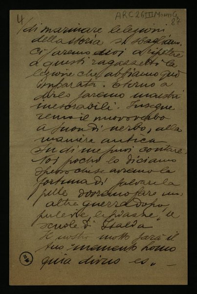 Lettera di Goffredo Monti a Antonio Bruers del 6 maggio 1917.