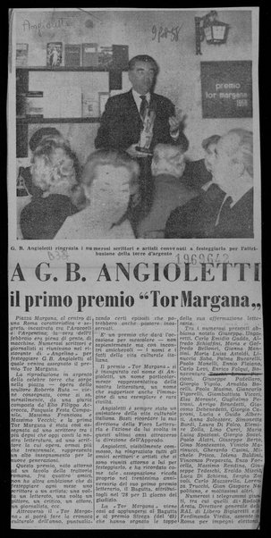 A G.B. Angioletti il primo premio Tor Margana