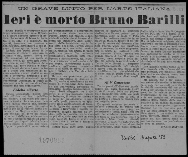 Ieri è morto Bruno Barilli