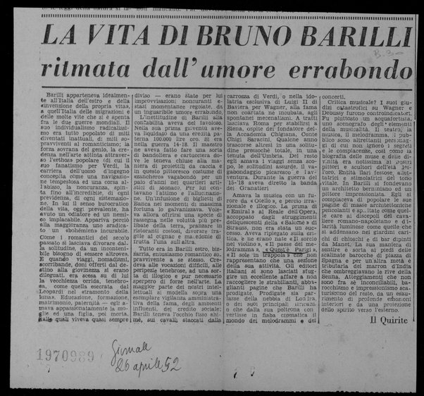 La vita di Bruno Barilli ritmata dall'umore errabondo