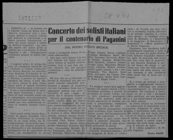 Concerto dei solisti italiani per il centenario di Paganini