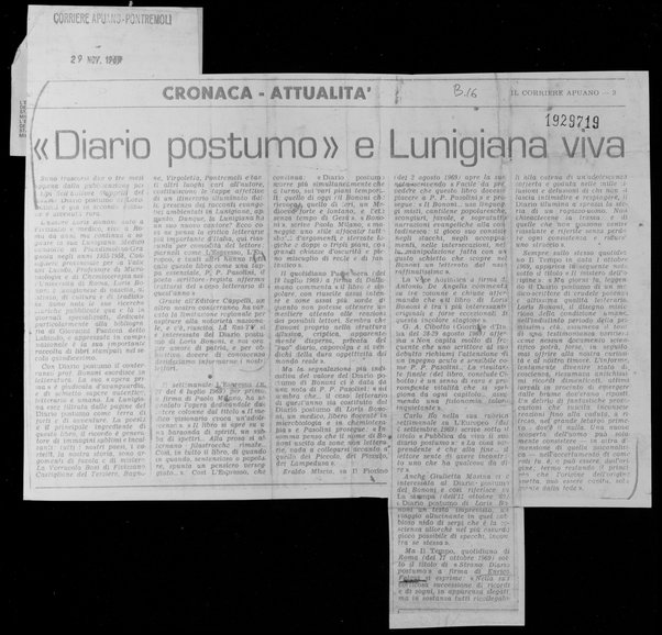 "Diario postumo" e Lunigiana viva