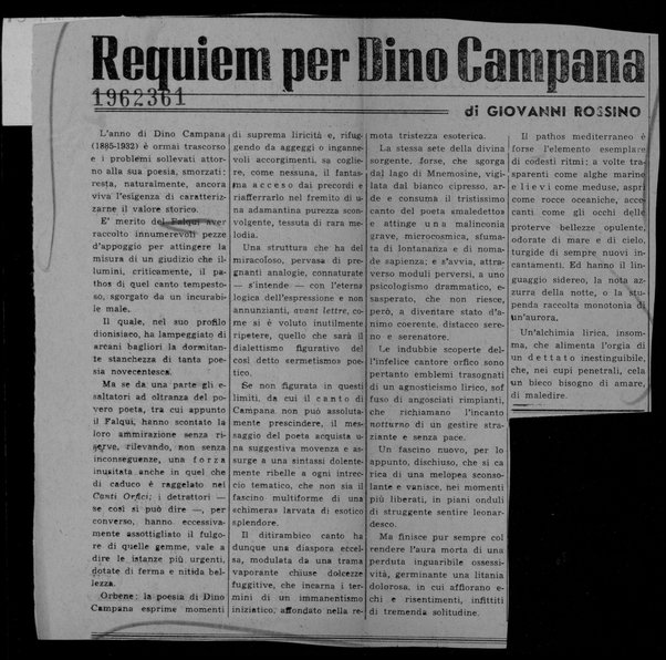 Requiem per Dino Campana