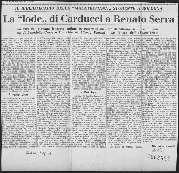 La “lode” di Carducci a Renato Serra
