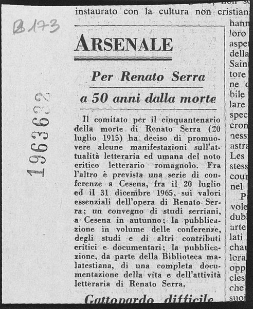 Arsenale per Renato Serra a cinquant’anni dalla morte