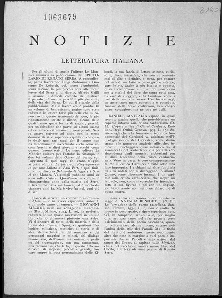 Notizie Letteratura italiana.