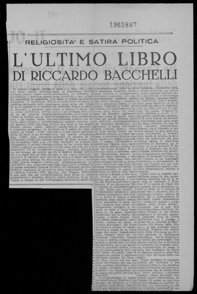 L'ultimo libro di Riccardo Bacchelli